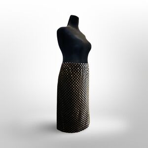 Vintage TOTOnKO Designer Houndstooth Midi Velvet Skirt Corporate Goth Grunge Emo